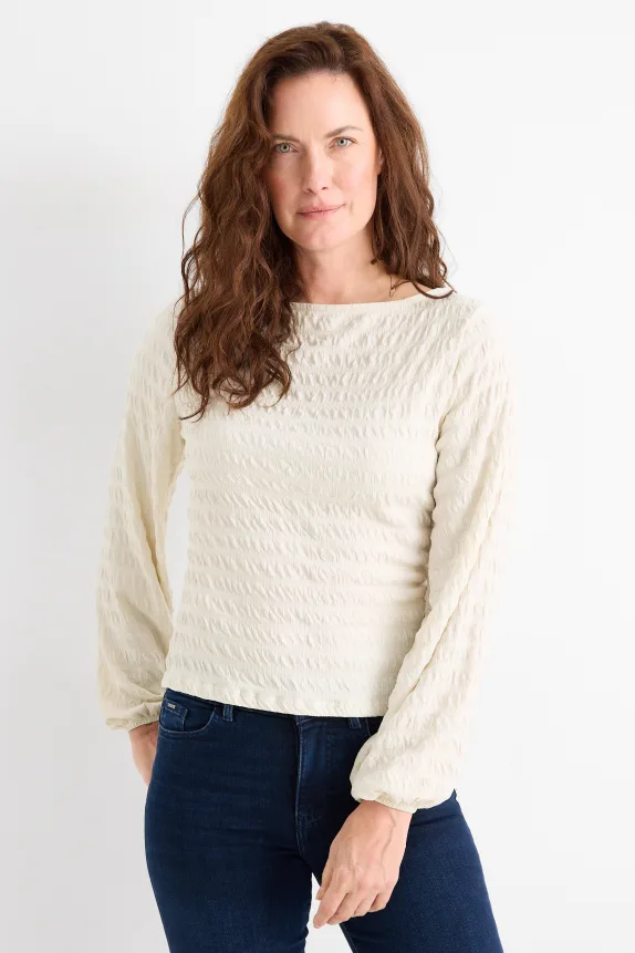 Long sleeve top - regular fit - smocked cremewhite
