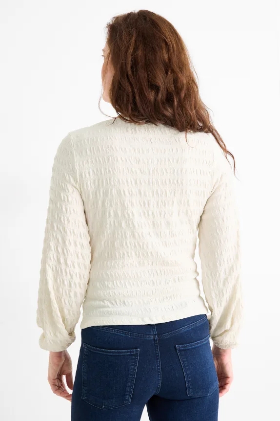 Long sleeve top - regular fit - smocked cremewhite