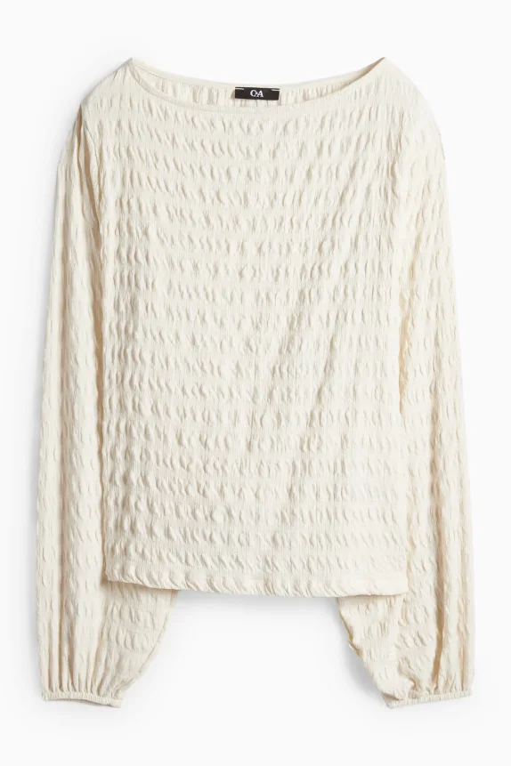 Long sleeve top - regular fit - smocked cremewhite