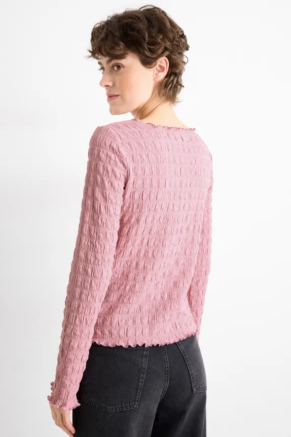 Long sleeve top - regular fit - smocked rose