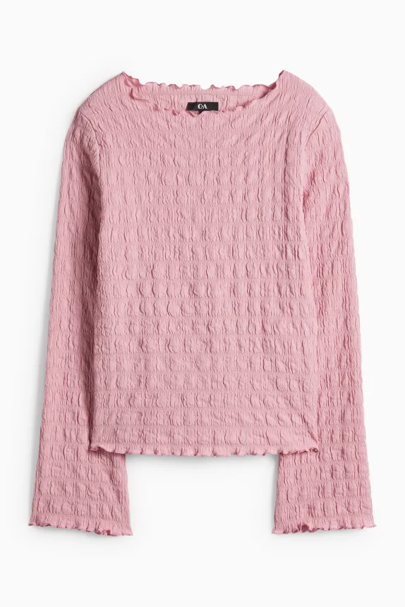 Long sleeve top - regular fit - smocked rose