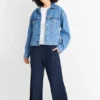 Cloth trousers - mid-rise waist - wide leg dark blue