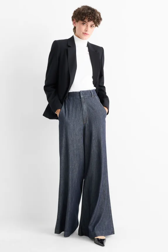 Palazzo jeans - high waist denim-dark blue