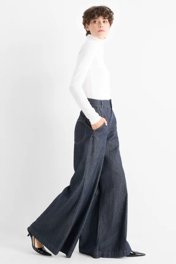 Palazzo jeans - high waist denim-dark blue