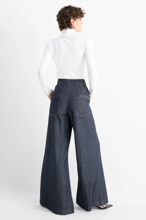 Palazzo jeans - high waist denim-dark blue