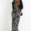 Cloth trousers - high waist - wide leg - patterned black / white