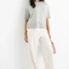 Jersey trousers - mid-rise waist - straight fit - striped cremewhite