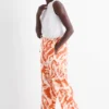 Cloth trousers - mid-rise waist - palazzo - patterned dark orange