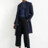Cloth trousers - high waist - wide leg - pinstripes dark blue