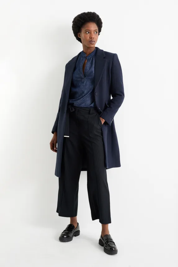Cloth trousers - high waist - wide leg - pinstripes dark blue