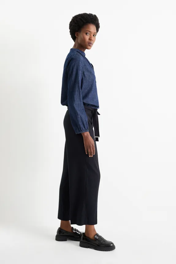 Cloth trousers - high waist - wide leg - pinstripes dark blue
