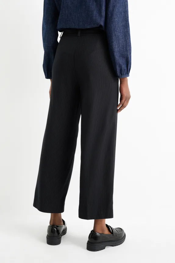 Cloth trousers - high waist - wide leg - pinstripes dark blue