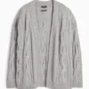 Cashmere cardigan - cable knit pattern gray