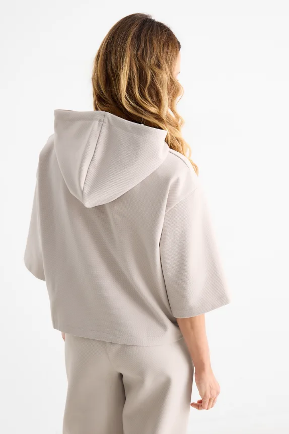Hoodie - ribbed light beige
