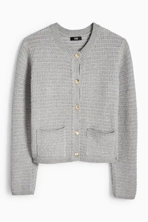 Cardigan - shiny - textured gray