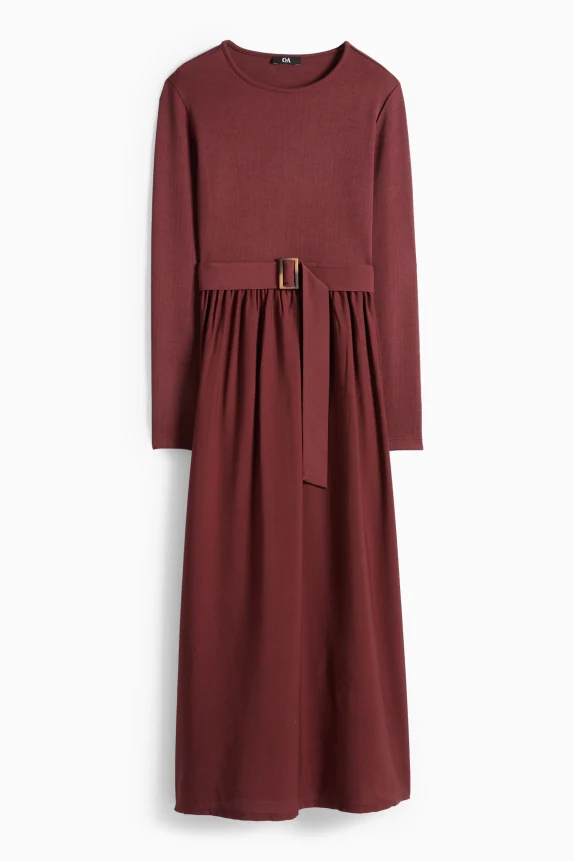 Fit & flare dress with belt bordeaux
