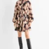 A-line dress - patterned black / beige