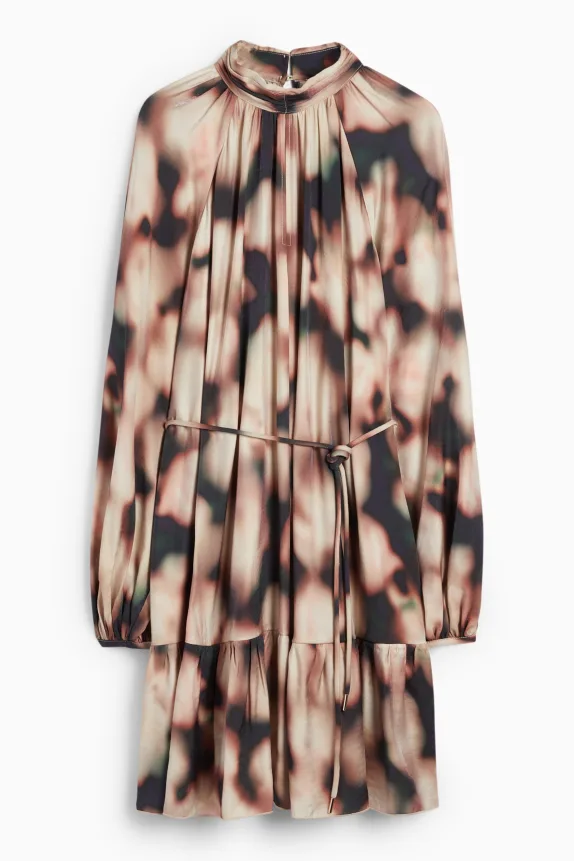 A-line dress - patterned black / beige