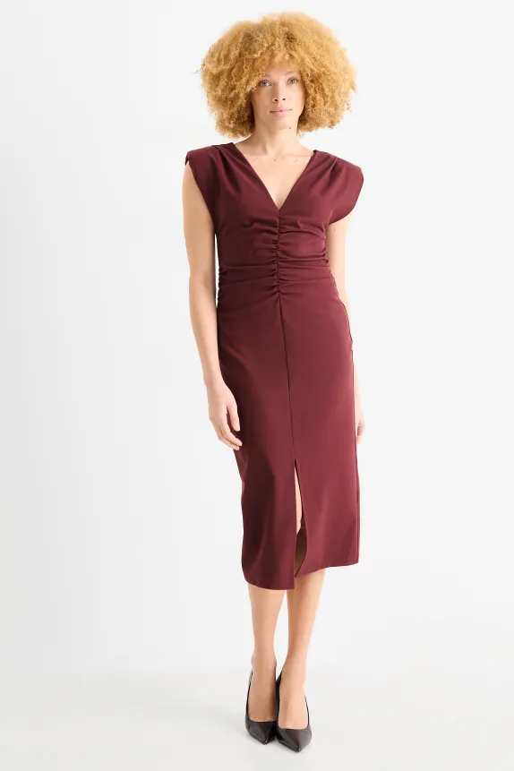 V-neck dress - straight fit bordeaux