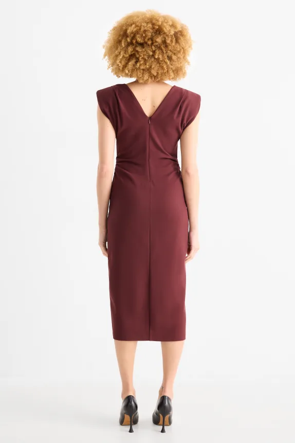 V-neck dress - straight fit bordeaux