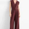 Jumpsuit with belt dark brown