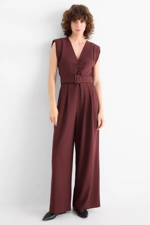 Jumpsuit with belt dark brown