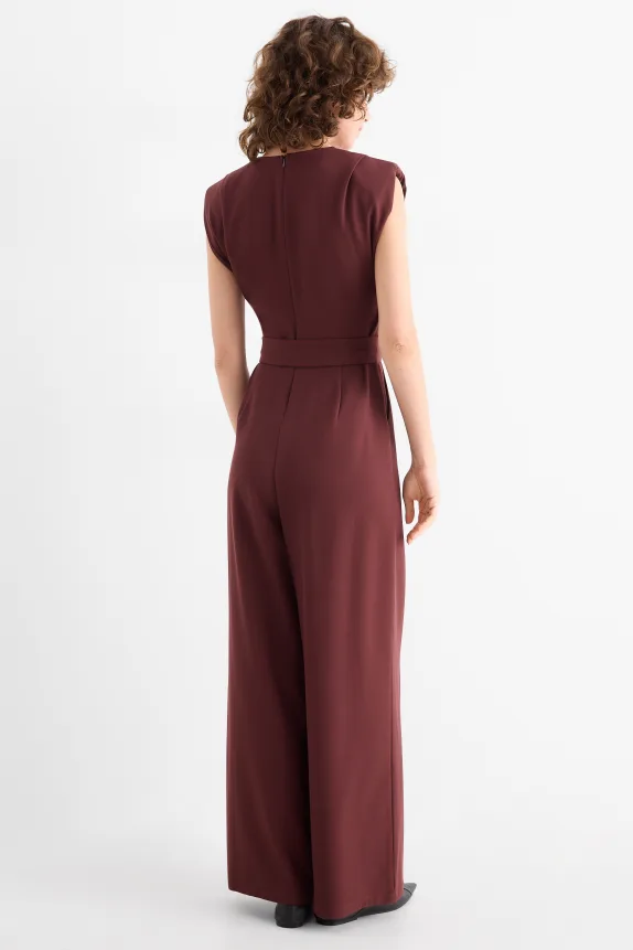 Jumpsuit with belt dark brown