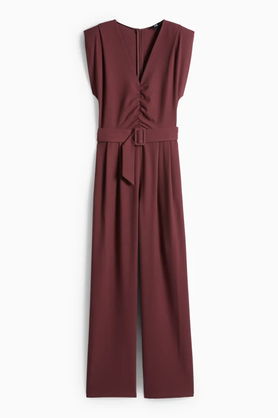 Jumpsuit with belt dark brown