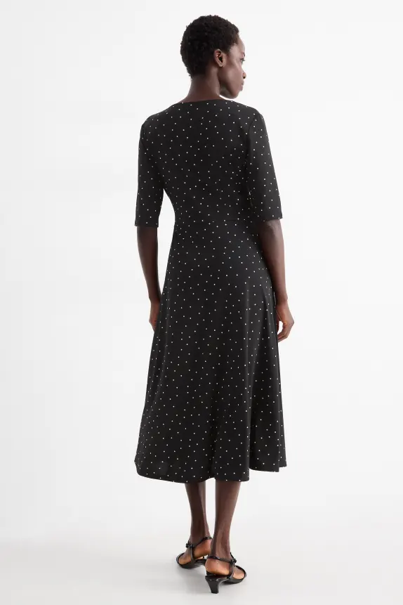 V-neck dress - straight fit - polka dot black