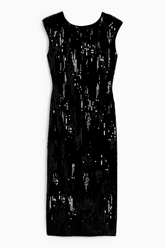 Velvet sequin dress - straight fit black