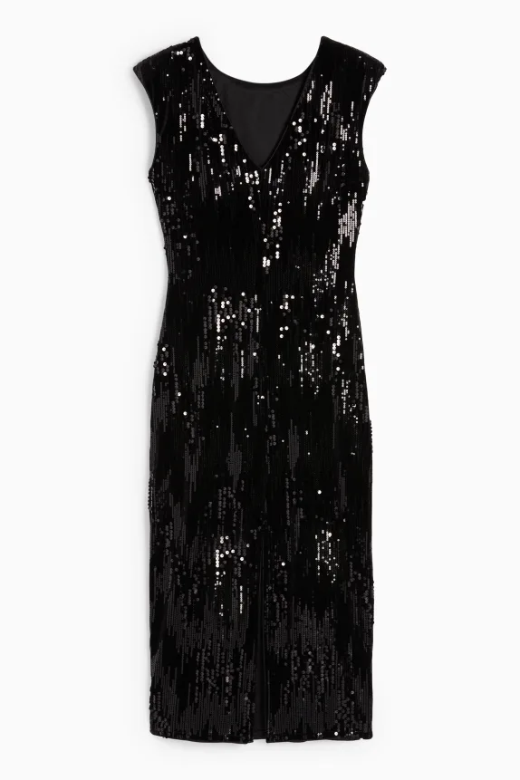 Velvet sequin dress - straight fit black
