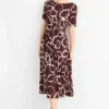 Fit & flare dress with belt - floral - textured bordeaux