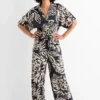 Jumpsuit - floral black / beige