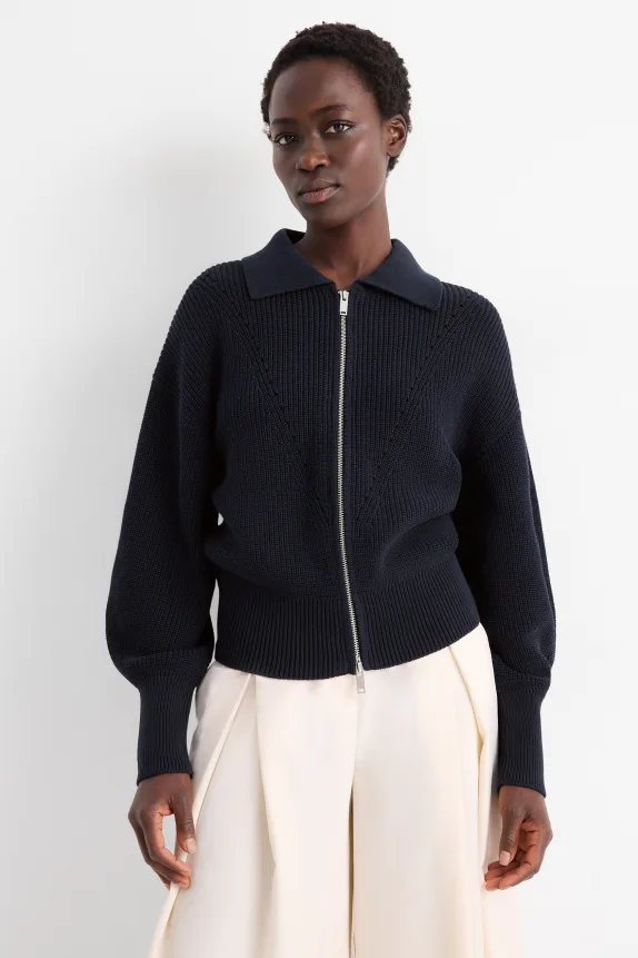 Cardigan - ribbed dark blue