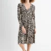 Wrap dress - patterned black / beige