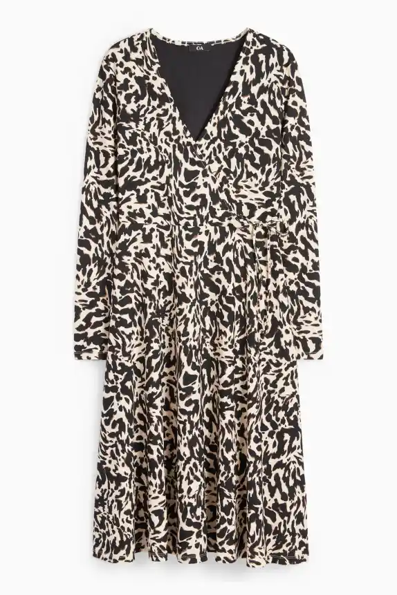 Wrap dress - patterned black / beige