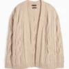 Cashmere cardigan - cable knit pattern beige