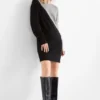 Knitted dress - ribbed black / gray
