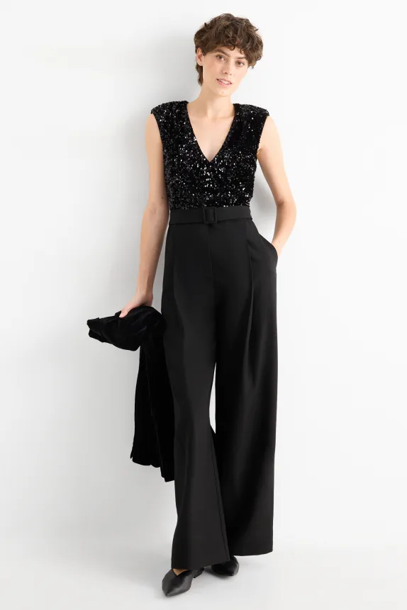 Jumpsuit with belt black