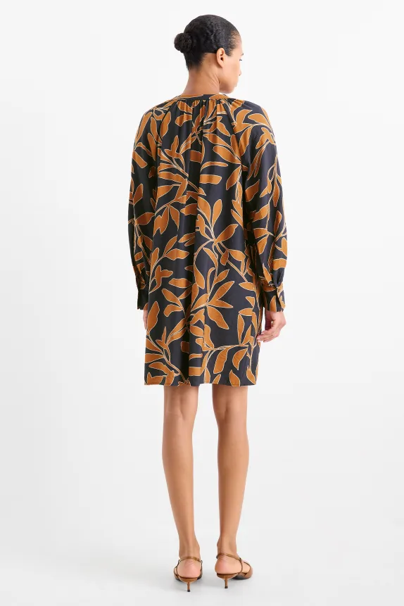 A-line dress - floral black / beige