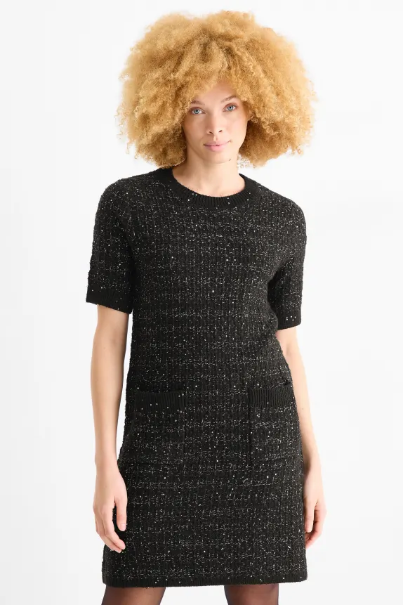 BouclÃ© dress - straight fit black
