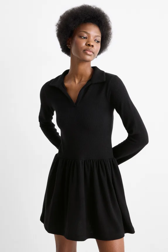 A-line dress - ribbed black