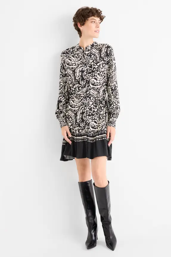 Shirt dress - patterned black / beige