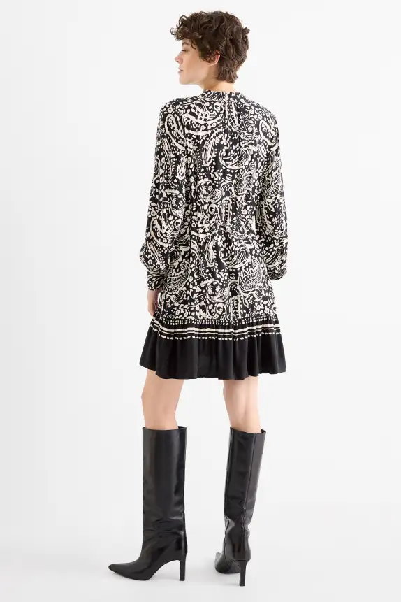 Shirt dress - patterned black / beige