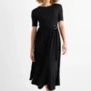 Fit & flare dress with belt - textured black