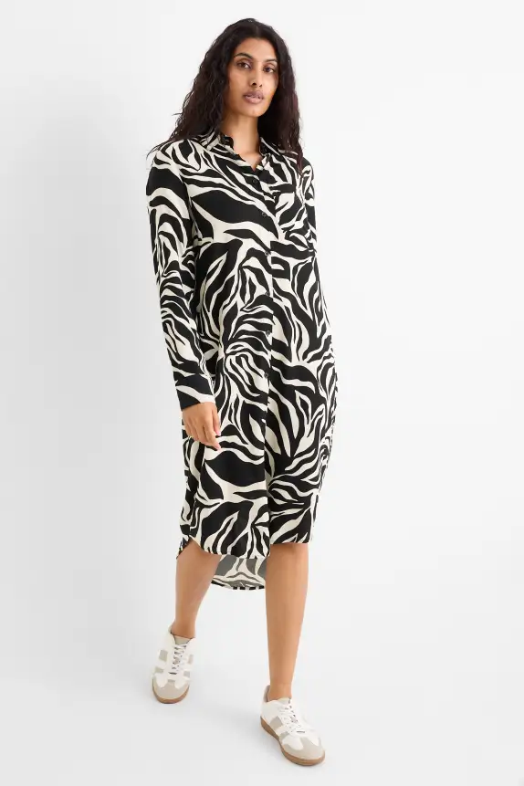 Shirt dress - patterned black / beige