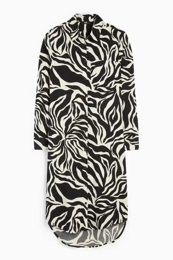 Shirt dress - patterned black / beige