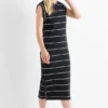 T-shirt dress - ribbed - striped black / beige