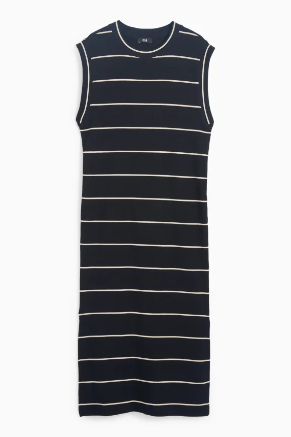 T-shirt dress - ribbed - striped black / beige