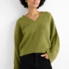 V-neck jumper - ribbed light green